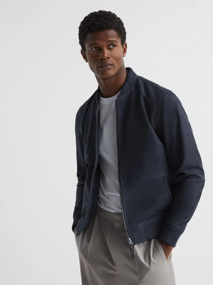 Reiss Coats and Jackets Dilan Suede Zip Through Bomber Jacket Denim Blue 8211 Men Reiss Coats and Jackets Dilan Suede Zip Through Bomber Jacket Denim Blue 8211 Men