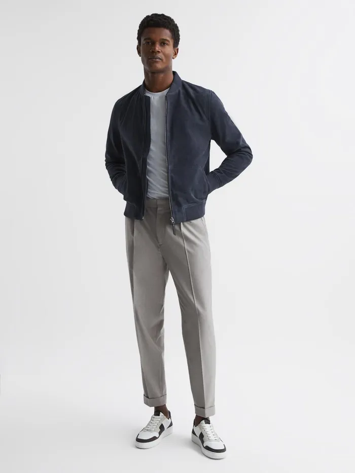 Reiss Coats and Jackets Dilan Suede Zip Through Bomber Jacket Denim Blue 8211 Men