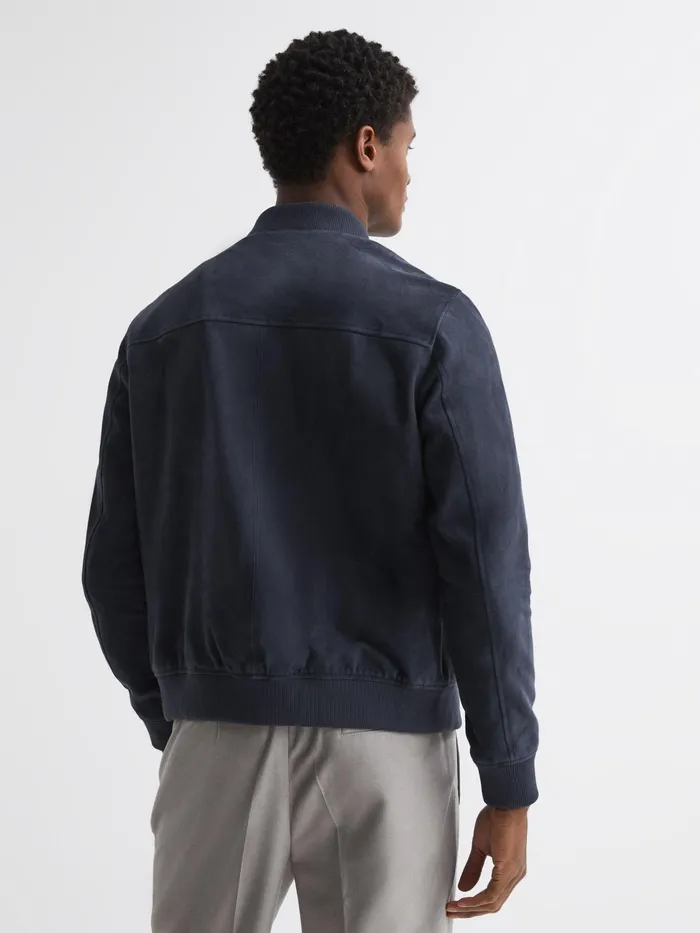 Reiss Coats and Jackets Dilan Suede Zip Through Bomber Jacket Denim Blue 8211 Men
