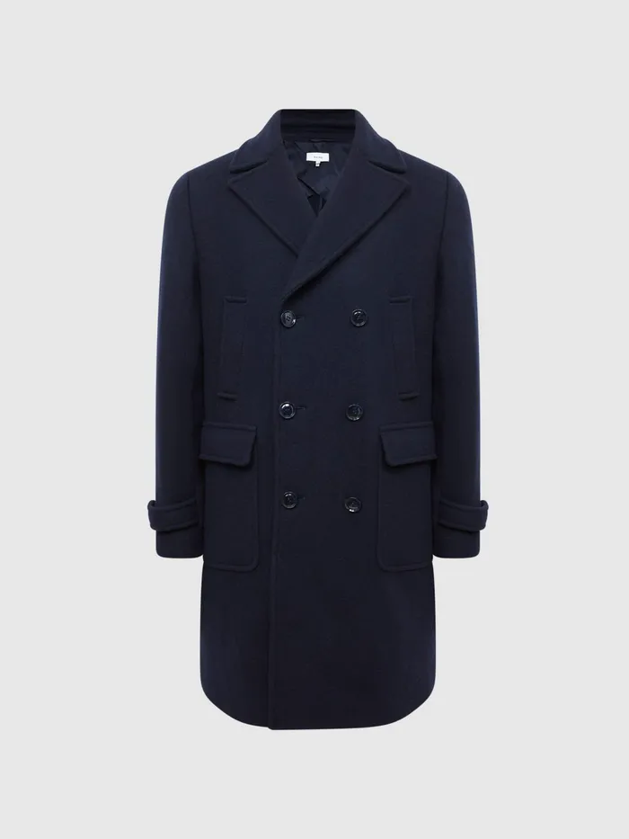 Reiss Coats and Jackets Fall Double Breasted Wool Blend Military Overcoat Navy 8211 Men