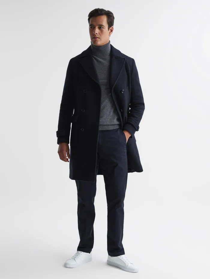 Reiss Coats and Jackets Fall Double Breasted Wool Blend Military Overcoat Navy 8211 Men