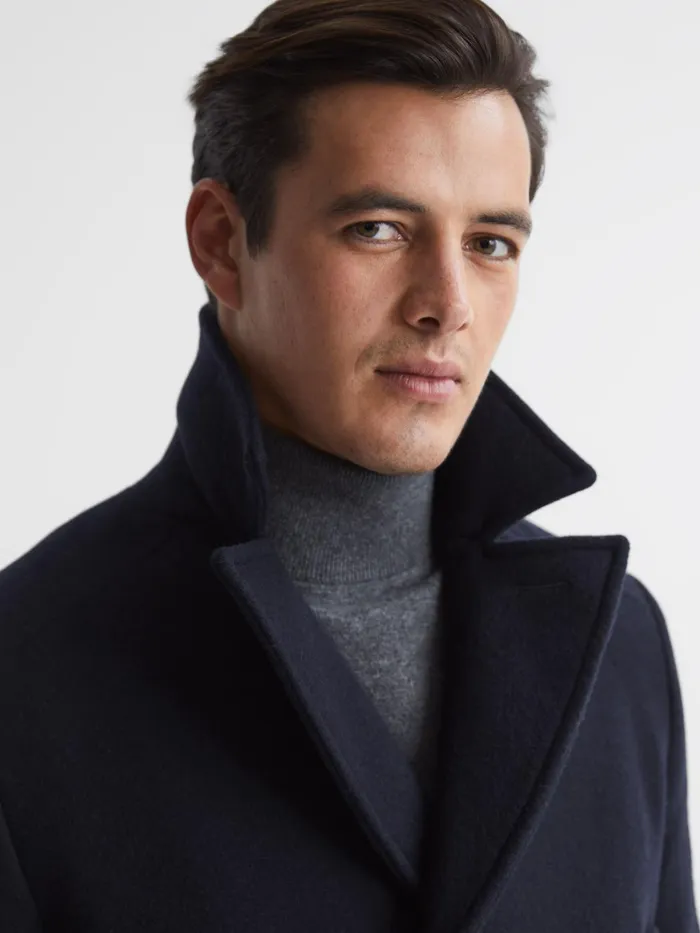 Reiss Coats and Jackets Fall Double Breasted Wool Blend Military Overcoat Navy 8211 Men