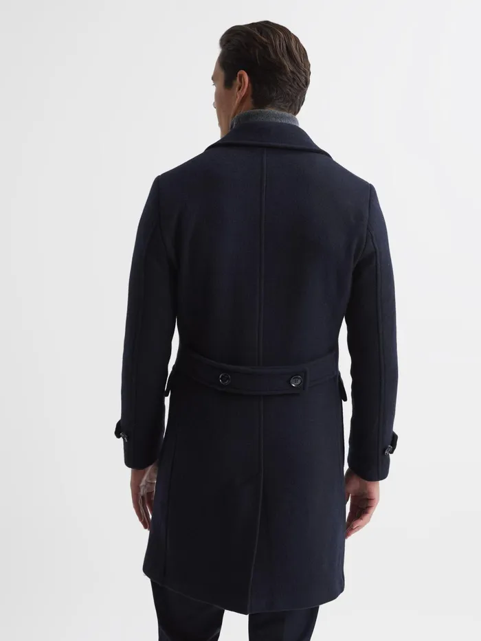 Reiss Coats and Jackets Fall Double Breasted Wool Blend Military Overcoat Navy 8211 Men