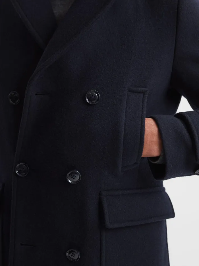 Reiss Coats and Jackets Fall Double Breasted Wool Blend Military Overcoat Navy 8211 Men