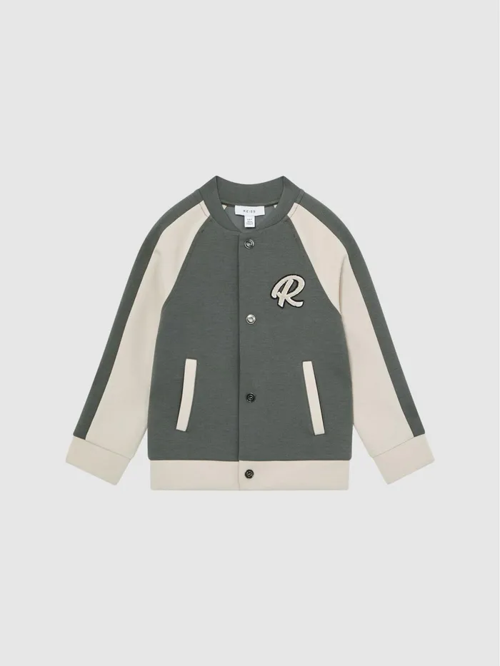 Reiss Coats and Jackets Giles Long Sleeve Interlock Bomber Jacket Light Khakiecru 8211 Children