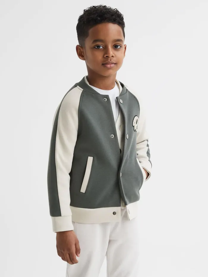 Reiss Coats and Jackets Giles Long Sleeve Interlock Bomber Jacket Light Khakiecru 8211 Children