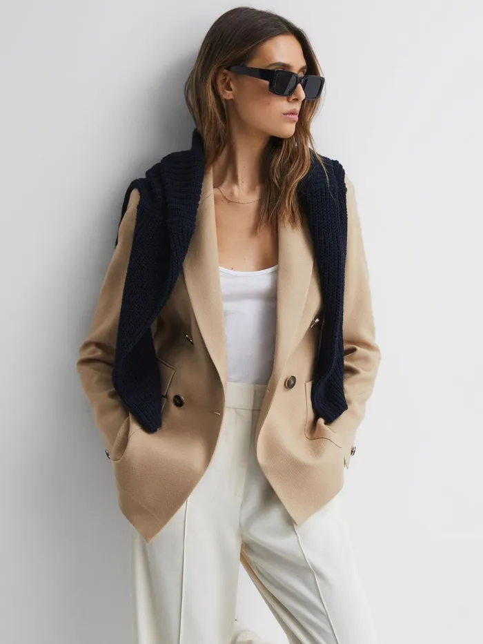 Reiss Coats and Jackets Larsson Double Breasted Twill Blazer Camel 8211 Women
