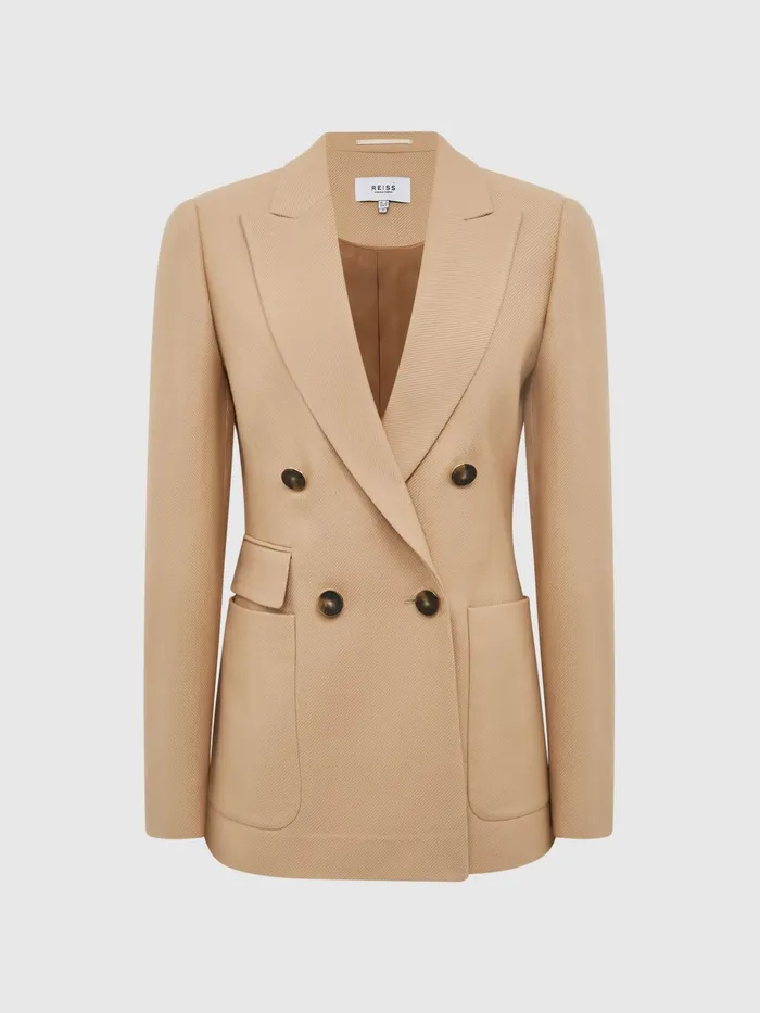 Reiss Coats and Jackets Larsson Double Breasted Twill Blazer Camel 8211 Women