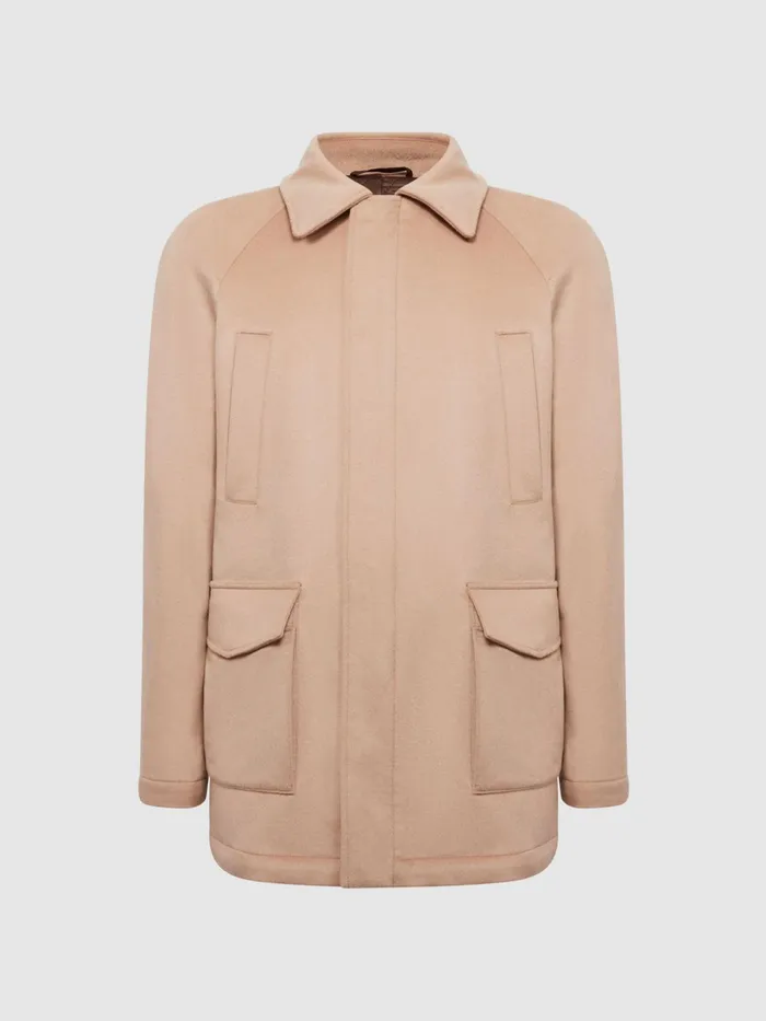 Reiss Coats and Jackets Mandarin Zip Through Cashmere Coat Cream 8211 Men