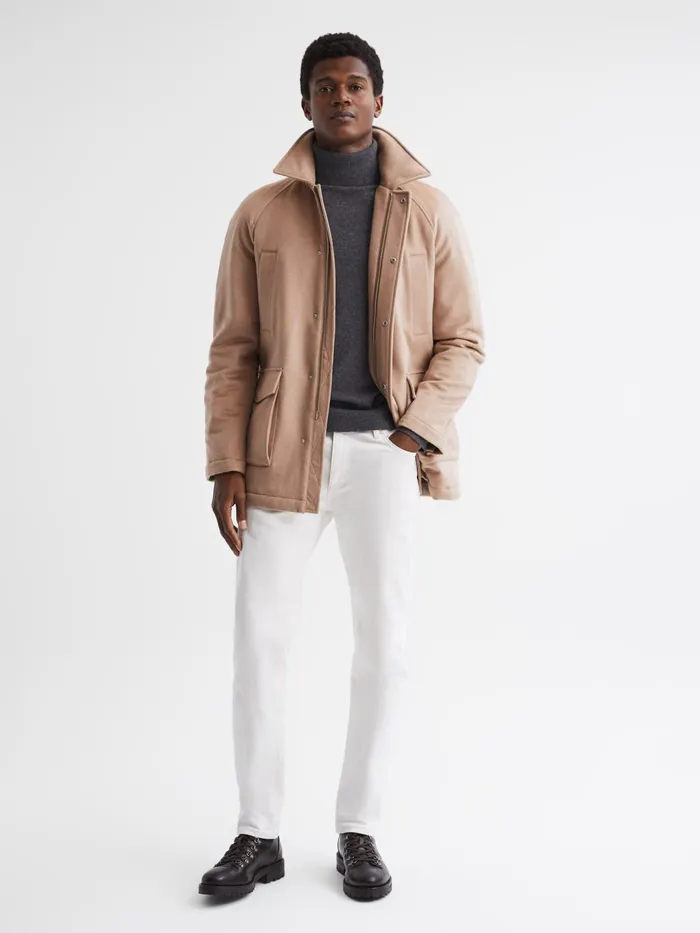 Reiss Coats and Jackets Mandarin Zip Through Cashmere Coat Cream 8211 Men