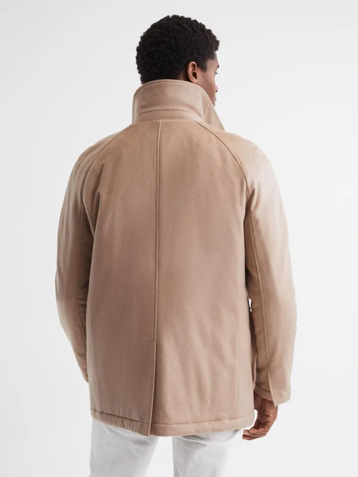 Reiss Coats and Jackets Mandarin Zip Through Cashmere Coat Cream 8211 Men
