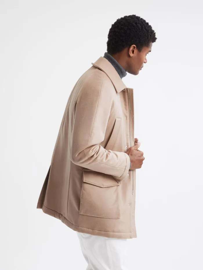 Reiss Coats and Jackets Mandarin Zip Through Cashmere Coat Cream 8211 Men