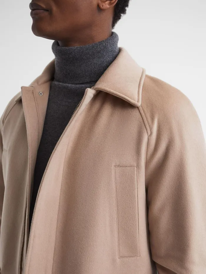 Reiss Coats and Jackets Mandarin Zip Through Cashmere Coat Cream 8211 Men