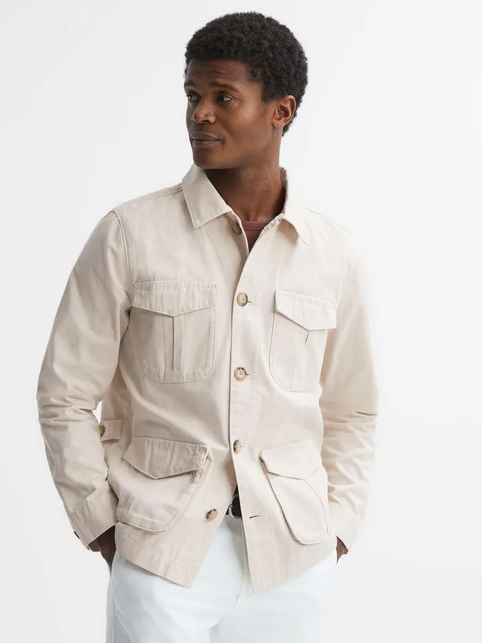 Reiss Coats and Jackets Normanby Button Through Long Sleeve Cotton Overshirt Ecru 8211 Men Reiss Coats and Jackets Normanby Button Through Long Sleeve Cotton Overshirt Ecru 8211 Men