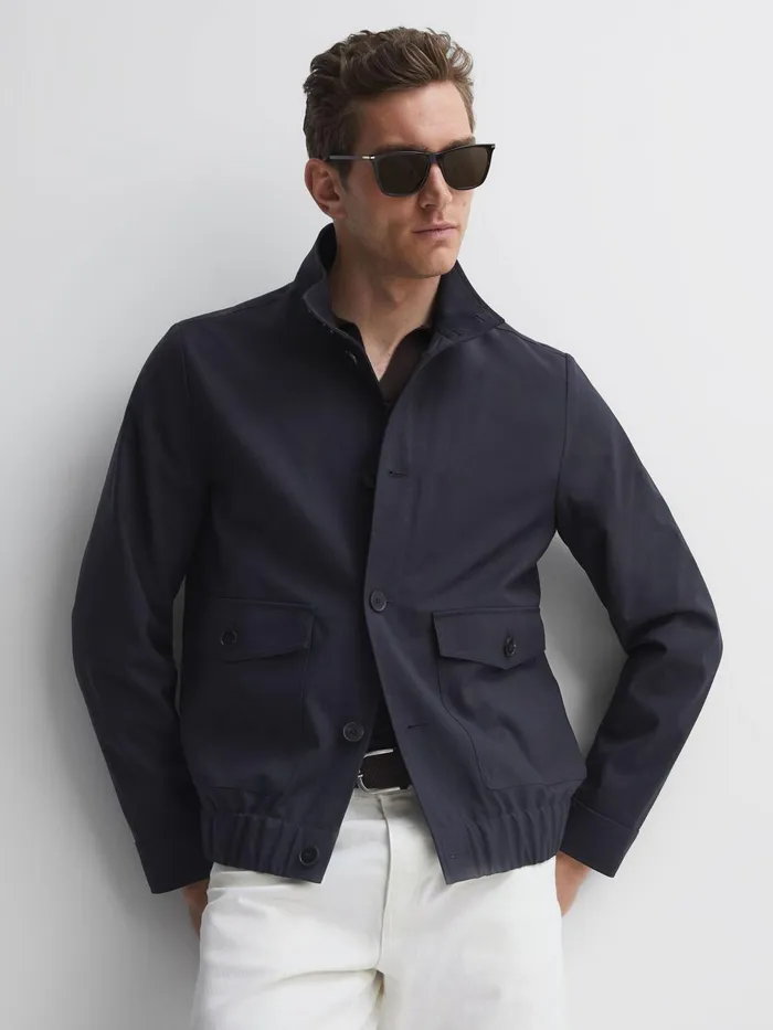 Reiss Coats and Jackets Ozark High Neck Button Through Blouson Jacket Navy 8211 Men Reiss Coats and Jackets Ozark High Neck Button Through Blouson Jacket Navy 8211 Men