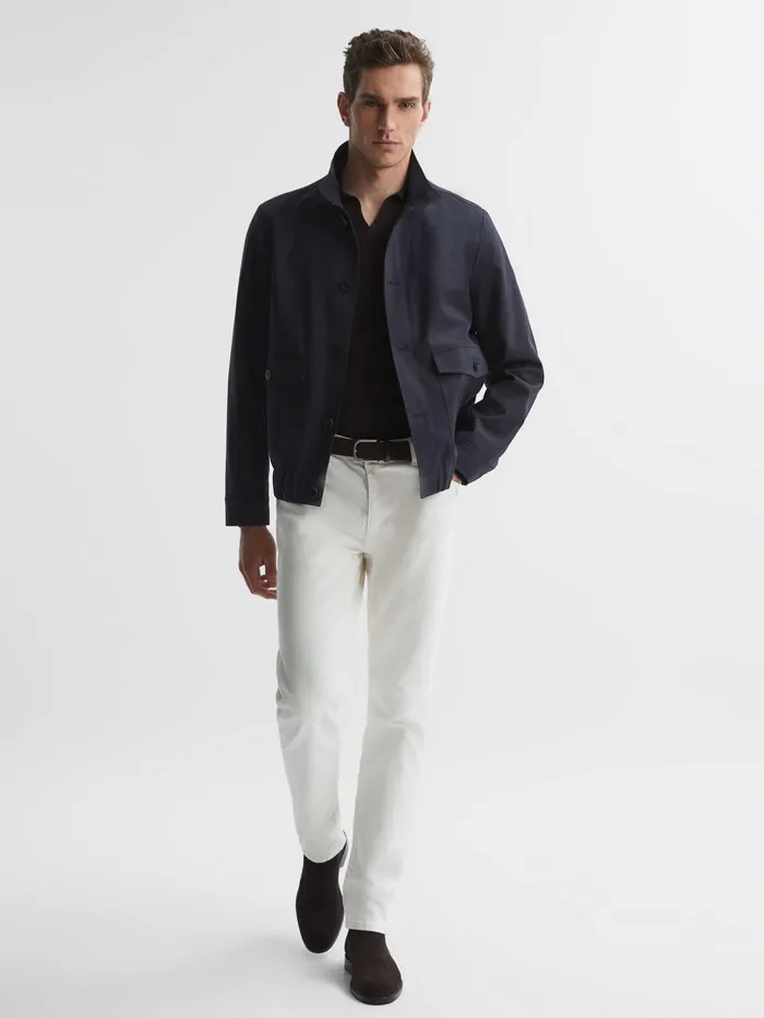 Reiss Coats and Jackets Ozark High Neck Button Through Blouson Jacket Navy 8211 Men
