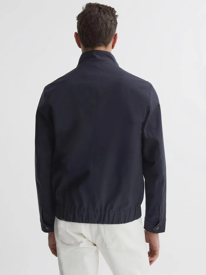 Reiss Coats and Jackets Ozark High Neck Button Through Blouson Jacket Navy 8211 Men