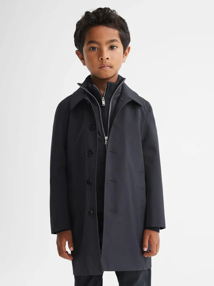 Reiss Coats and Jackets Perrin Mac With Zip Through Funnel Neck Insert Navy 8211 Children