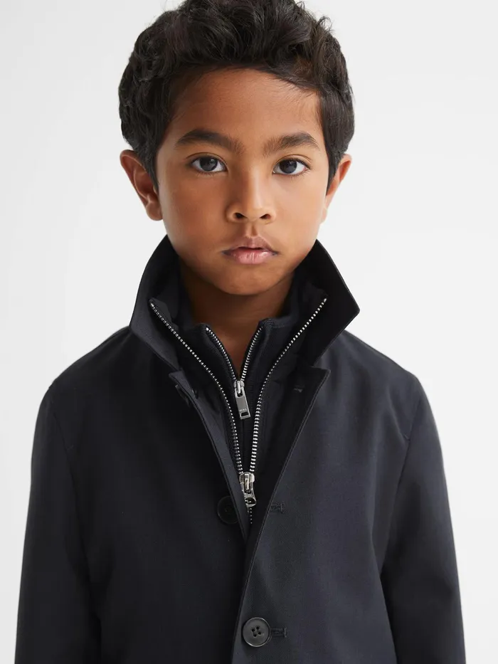 Reiss Coats and Jackets Perrin Mac With Zip Through Funnel Neck Insert Navy 8211 Children
