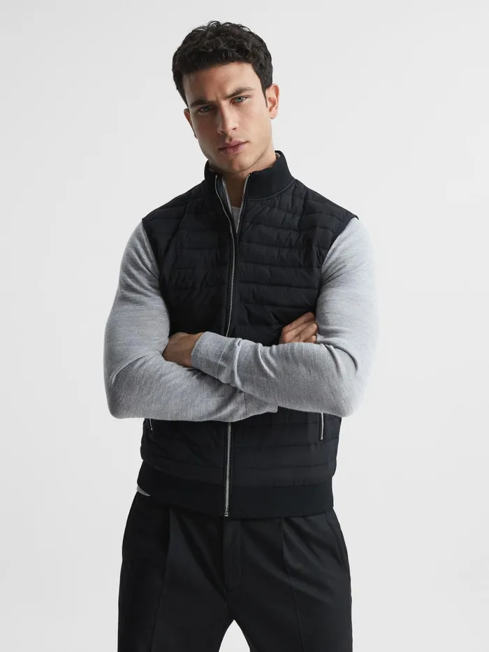 Reiss Coats and Jackets Pluto Hybrid Quilted Gilet Black 8211 Men