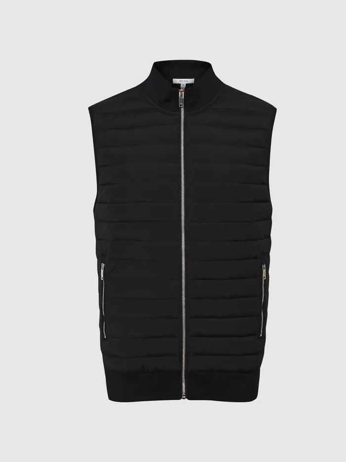 Reiss Coats and Jackets Pluto Hybrid Quilted Gilet Black 8211 Men