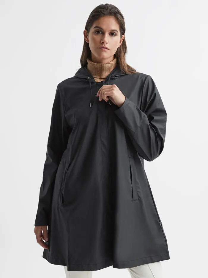 Reiss Coats and Jackets Rains Rains Hooded Aline Jacket Black 8211 Women