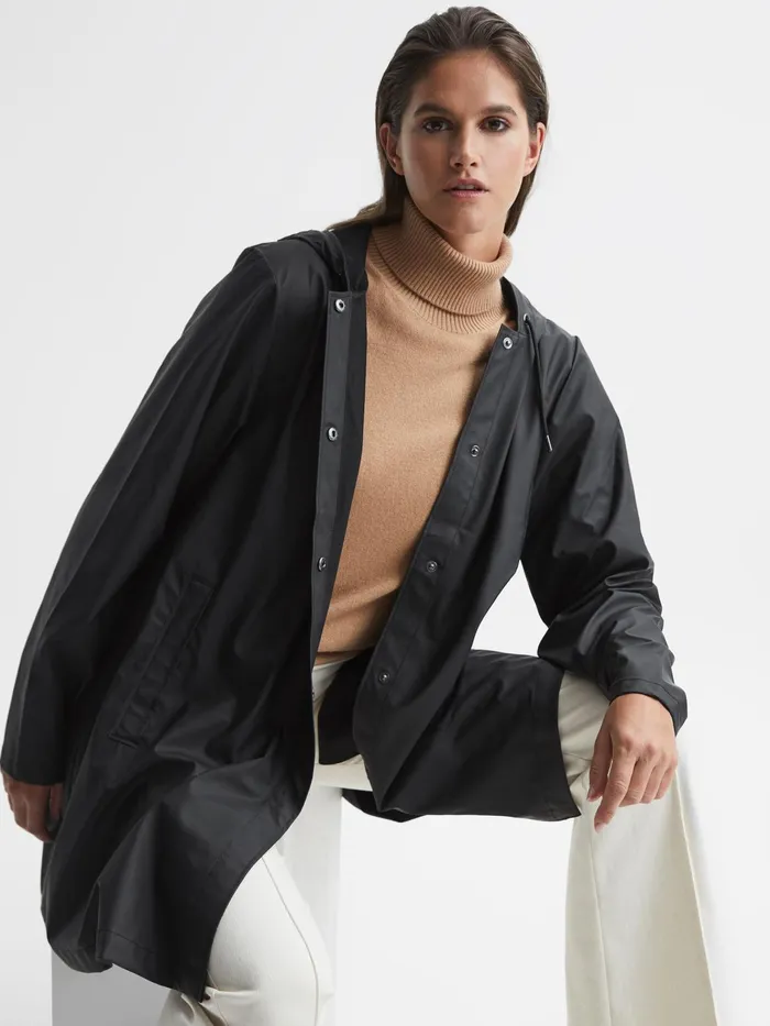 Reiss Coats and Jackets Rains Rains Hooded Aline Jacket Black 8211 Women