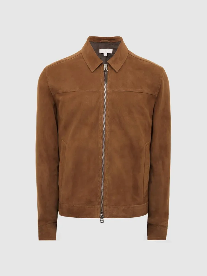 Reiss Coats and Jackets Riley Suede ZipThrough Jacket Chocolate 8211 Men
