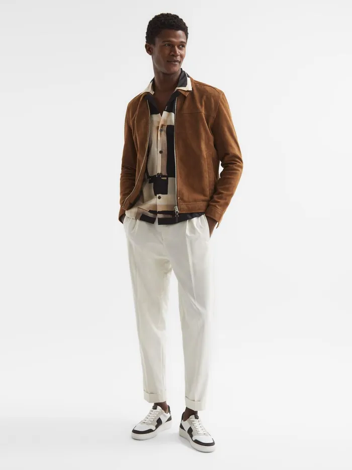 Reiss Coats and Jackets Riley Suede ZipThrough Jacket Chocolate 8211 Men