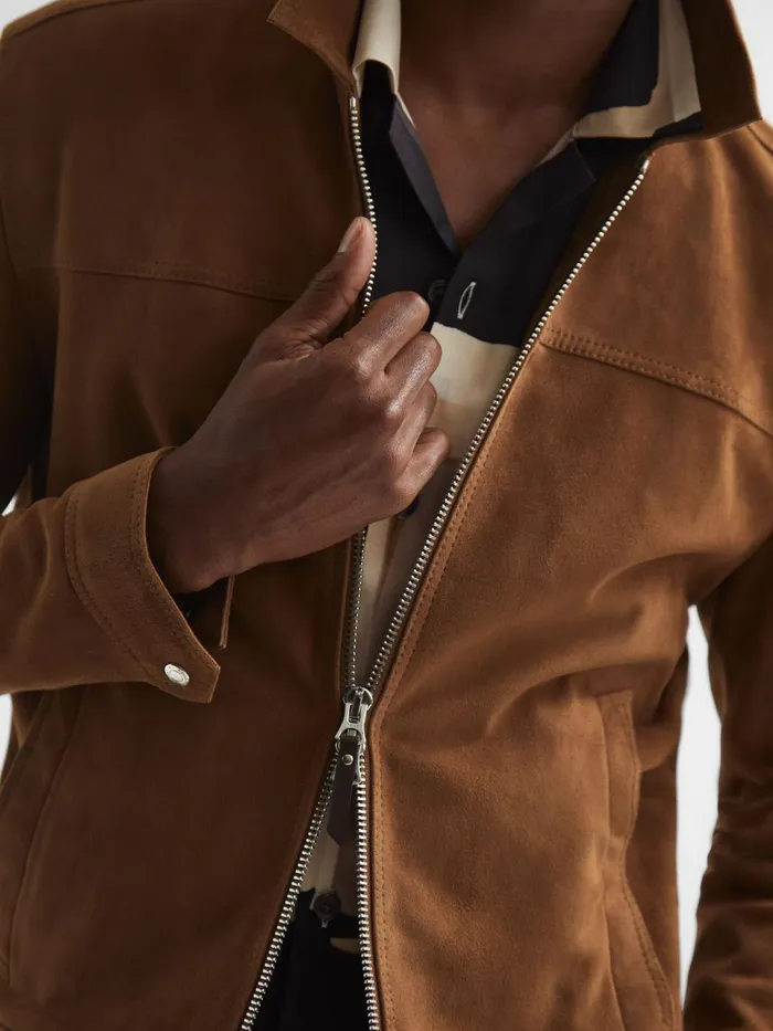 Reiss Coats and Jackets Riley Suede ZipThrough Jacket Chocolate 8211 Men