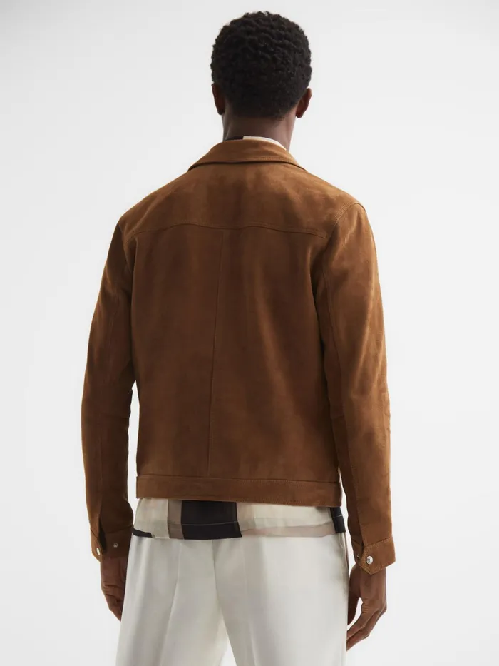 Reiss Coats and Jackets Riley Suede ZipThrough Jacket Chocolate 8211 Men