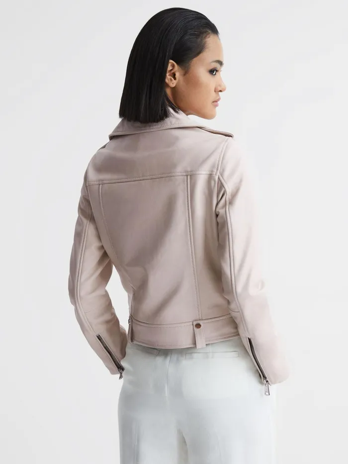 Reiss Coats and Jackets Santiago Leather Biker Jacket Off White 8211 Women