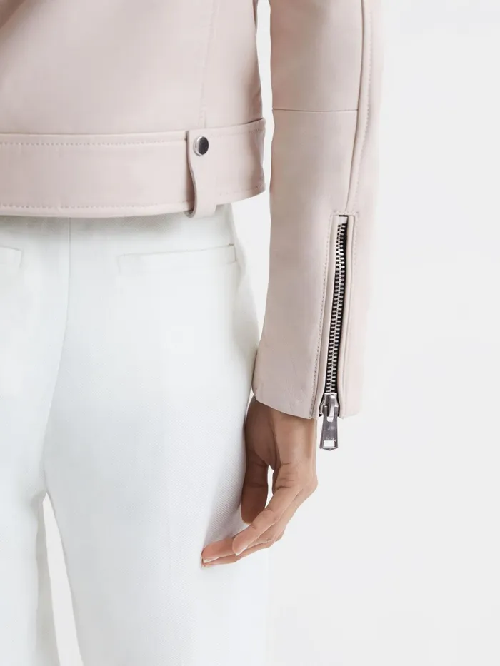 Reiss Coats and Jackets Santiago Leather Biker Jacket Off White 8211 Women