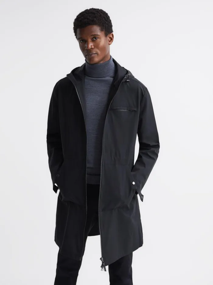 Reiss Coats and Jackets Sidahn Hooded Parker Black 8211 Men