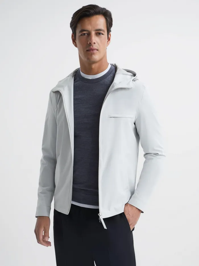 Reiss Coats and Jackets Zuroke Zip Through Hooded Blouson Jacket Black 8211 Men