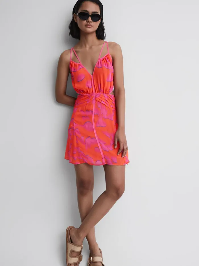 Reiss Dresses Abilene Plunge Neckline Resort Mini Dress Orangepink 8211 Women