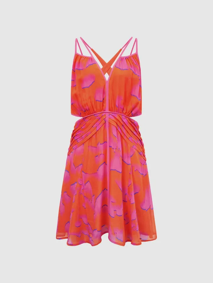 Reiss Dresses Abilene Plunge Neckline Resort Mini Dress Orangepink 8211 Women
