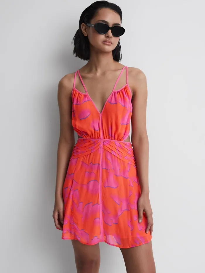 Reiss Dresses Abilene Plunge Neckline Resort Mini Dress Orangepink 8211 Women