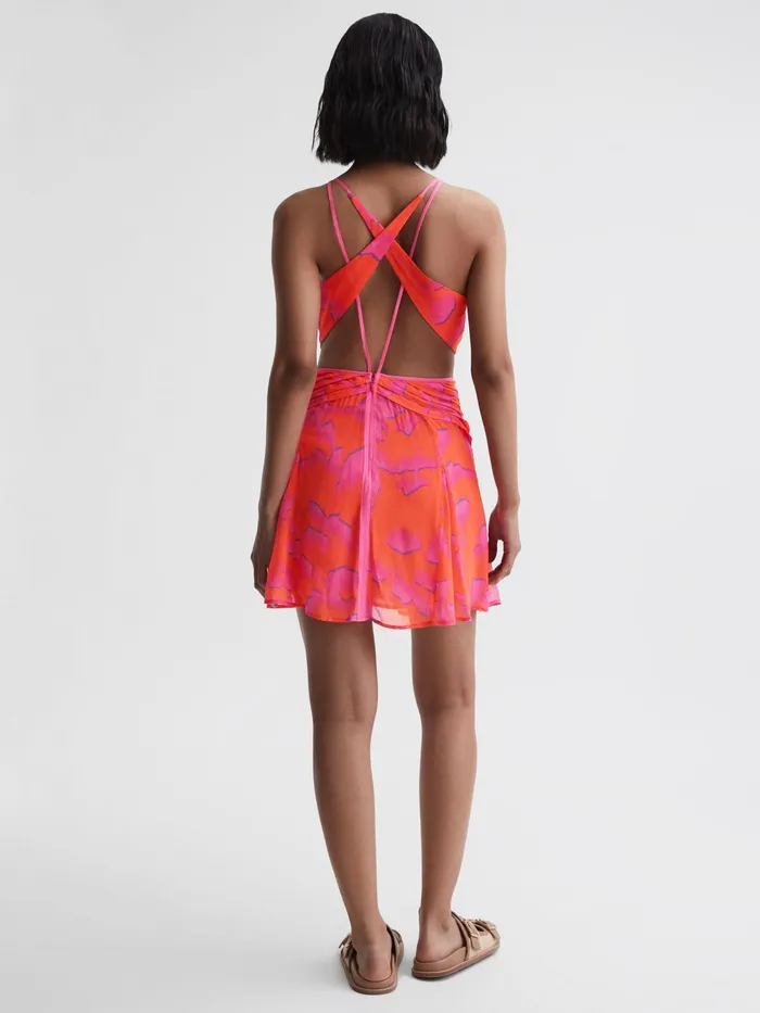 Reiss Dresses Abilene Plunge Neckline Resort Mini Dress Orangepink 8211 Women