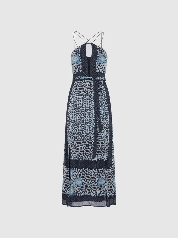 Reiss Dresses Aliana Floral Print Fitted Midi Dress Navyblue 8211 Women