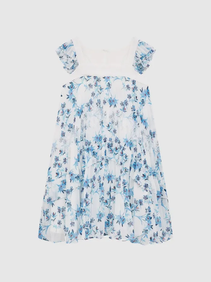 Reiss Dresses and Jumpsuits Aster Floral Printed Pleated Dress Blue Print 8211 Children