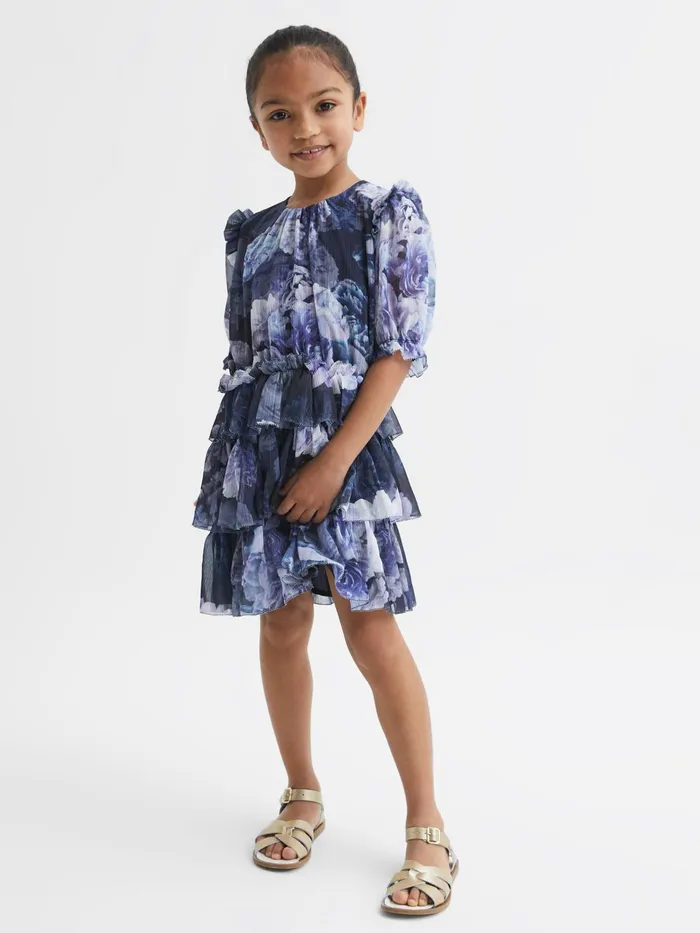 Reiss Dresses and Jumpsuits Henrietta Printed Tiered Dress Blue Print 8211 Children