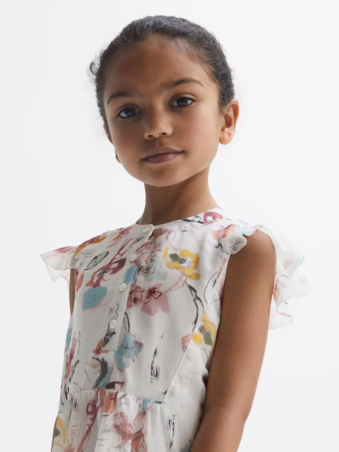 Reiss Dresses and Jumpsuits Martha Floral Print Collarless Dress Ivory Print 8211 Children