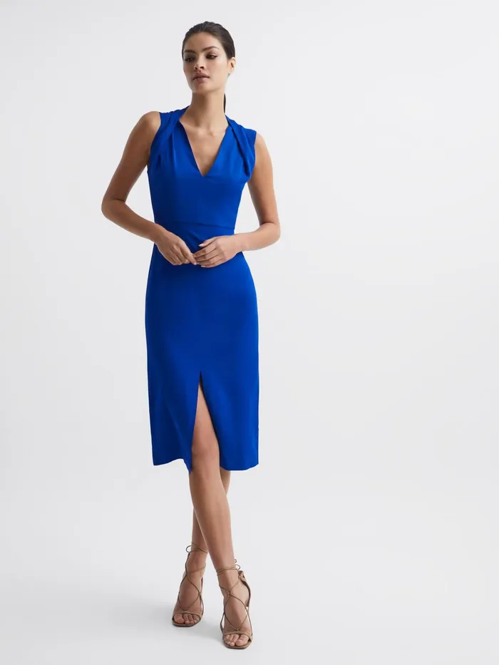 Reiss Dresses Andi Shoulder Detail Bodycon Dress Blue 8211 Women