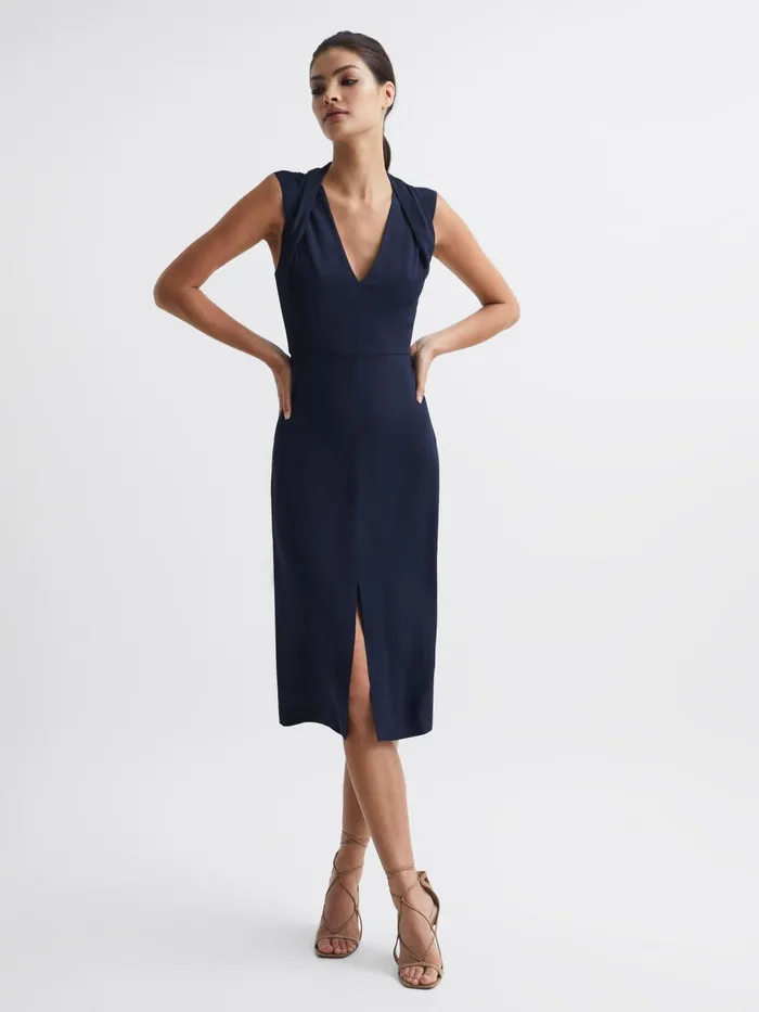 Reiss Dresses Andi Shoulder Detail Bodycon Dress Navy 8211 Women