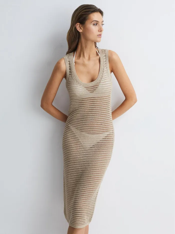 Reiss Dresses Avene Knitted Bodycon Midi Dress Neutral 8211 Women