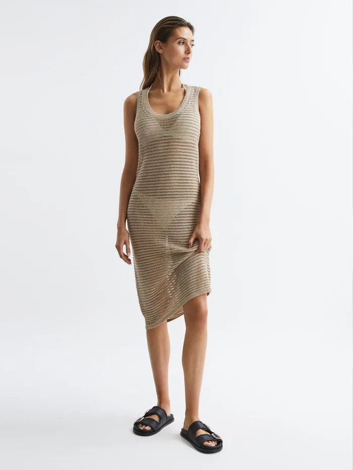 Reiss Dresses Avene Knitted Bodycon Midi Dress Neutral 8211 Women