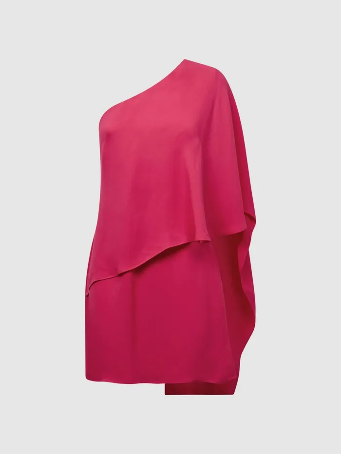 Reiss Dresses Blake One Shoulder Cape Mini Dress Bright Pink 8211 Women