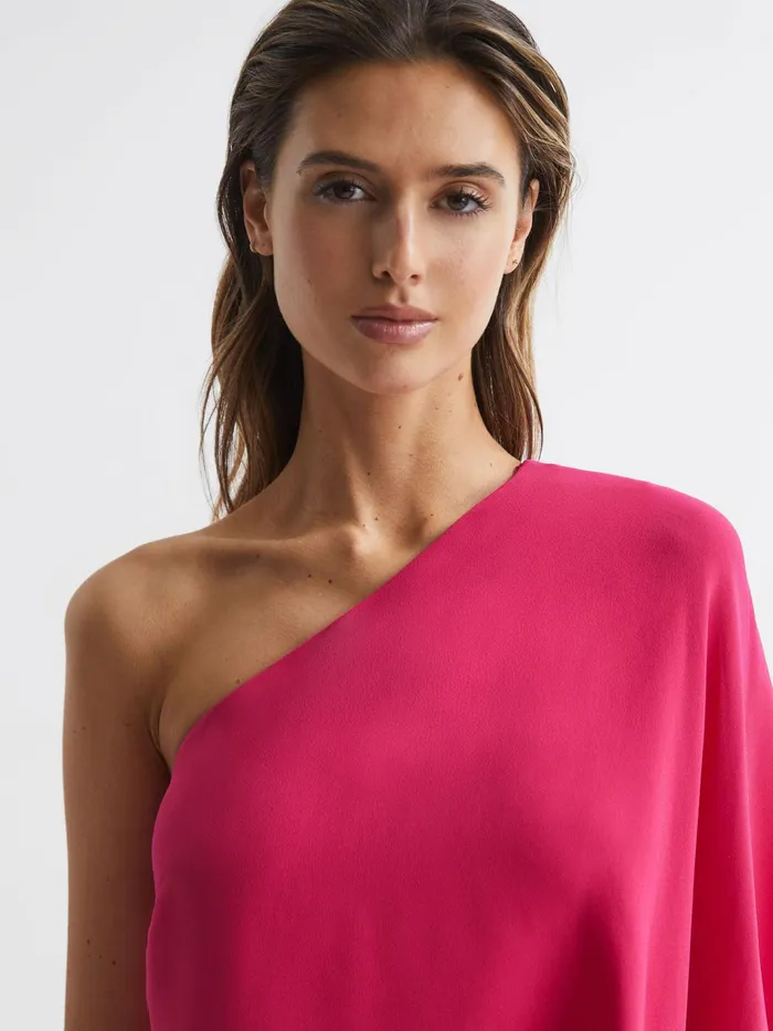 Reiss Dresses Blake One Shoulder Cape Mini Dress Bright Pink 8211 Women