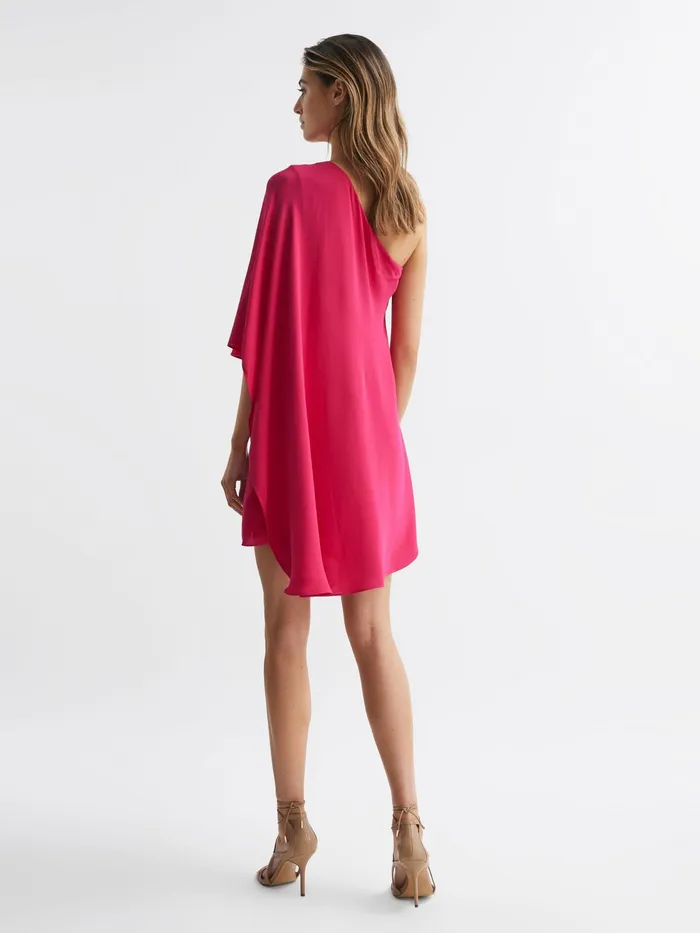 Reiss Dresses Blake One Shoulder Cape Mini Dress Bright Pink 8211 Women